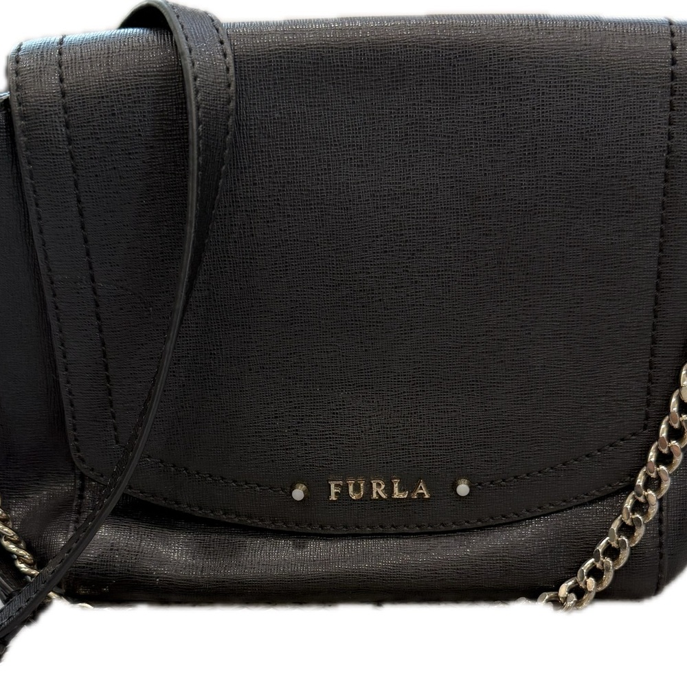 Furla Elegant Black Crossbody Bag with Chain